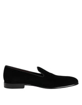 Dolce & Gabbana Black Velvet Slip On Loafers Men Formal Shoes